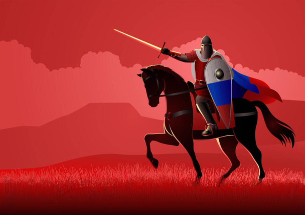 Vektor illusztráció a középkori szláv lovag lóháton - Vektor, kép