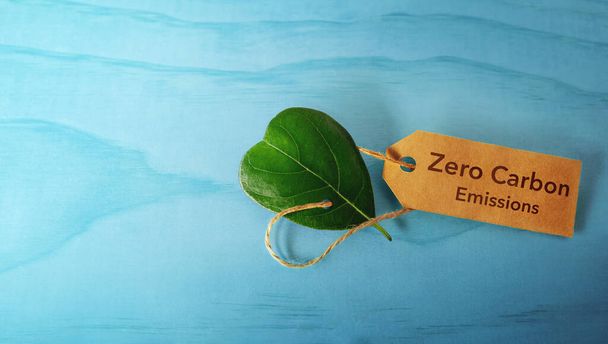 Zero Emissão de Carbono e Conceitos ESG. Energia Limpa. Close-up de folha verde uma etiqueta de papel de reciclagem. Produza uma energia verde. Recursos Sustentáveis, Grande coisa para a Empresa se preocupar com o Meio Ambiente - Foto, Imagem