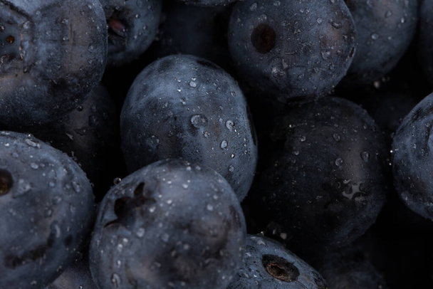 Fresh blueberries with water drops - close up background - Photo, Image