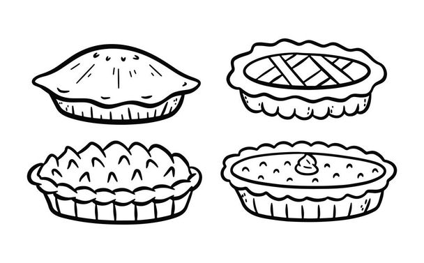 set of hand drawn pies doodle in black and white, vector illustration  - Vector, Image