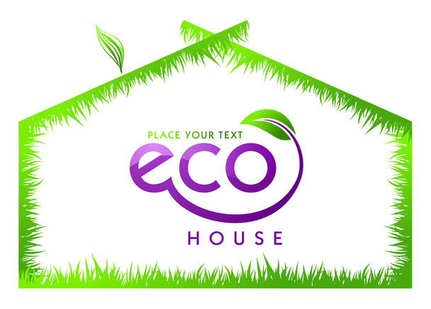 Eco green grass house isolated - Vector, Image