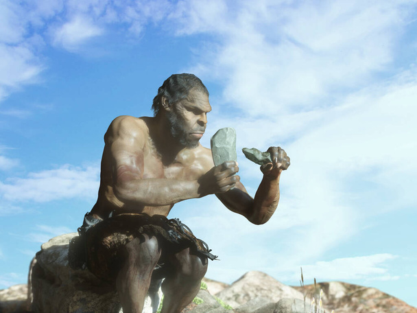 muinainen primitiivinen luolamies kivi tehdä 3d - Valokuva, kuva
