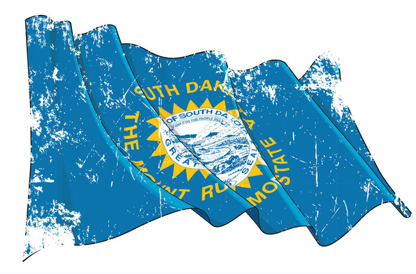 Vector Textured Grunge illustration of a Waving Flag of the State of South Dakota. All elements neatly on well-defined layers and groups. - Vector, Image