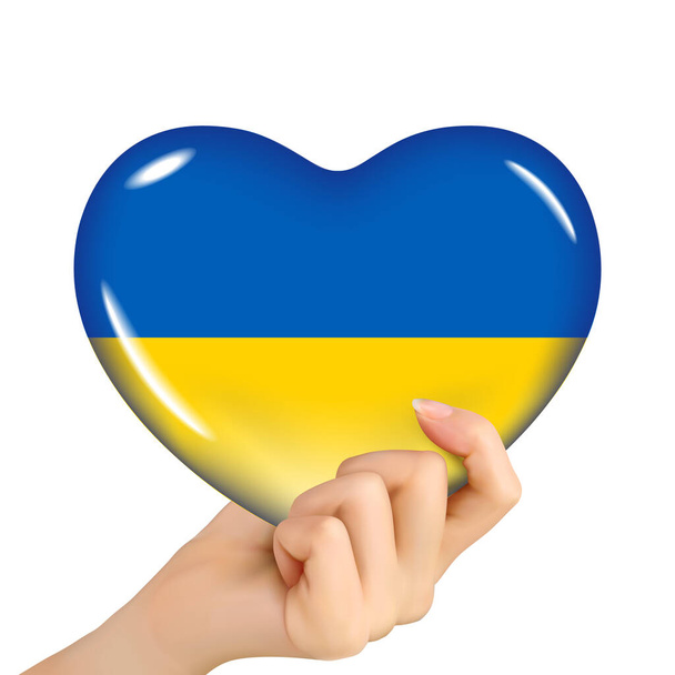 Ukraine for peace concept. Heart of Ukraine flag colors in hand. Ukrainian symbol. Save Ukraine. Support Ukraine. Stop war. Vector illustration - Vector, Image