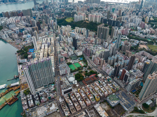 香港シティのトップダウンビュー - 写真・画像
