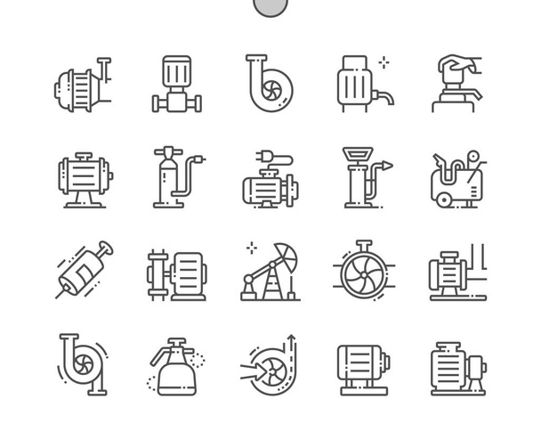 Pump. Compressor. Home water pump. Industrial, service machine. Pixel Perfect Vector Thin Line Icons. Simple Minimal Pictogram - Vector, Image