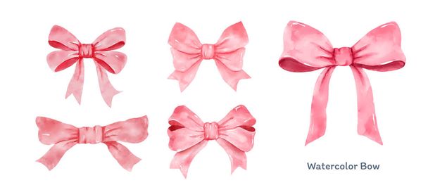 Set von rosa Geschenkschleife im Aquarell-Stil isoliert auf weißem Hintergrund. Handzeichnung dekorative Bogen Elemente Vektor Illustration. - Vektor, Bild