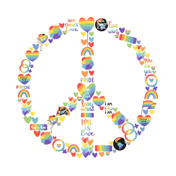 Illustration de signe de paix arc-en-ciel, signes communautaires lgbtq, illustration isolée dessinée à la main sur fond blanc - Photo, image