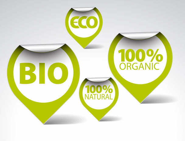 Etiquetas verdes para alimentos orgánicos, naturales, ecológicos, biológicos
 - Vector, imagen