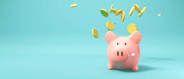 Financial theme with piggy bank and coins - Φωτογραφία, εικόνα