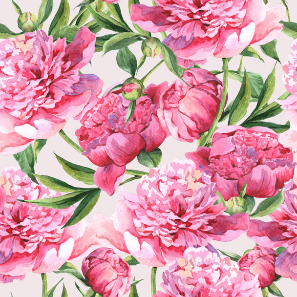 Seamless watercolor background with pink peonies - Fotó, kép