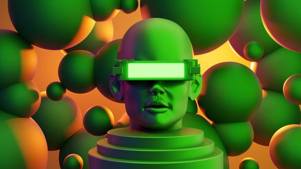 metaverse vr simulation gaming cyberpunk style, digital robot, 3d illustration rendering, virtual reality  - Fotoğraf, Görsel
