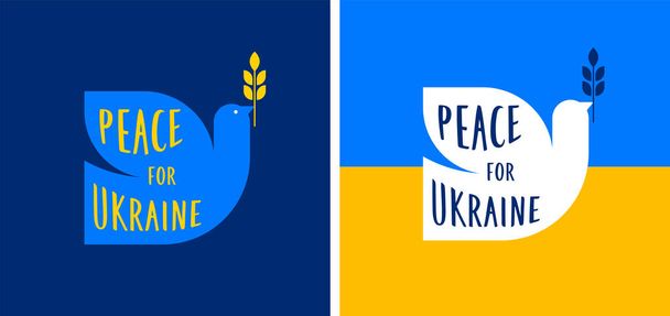 Flying bird, dove as a symbol of peace. Support Ukraine, Stand with Ukraine banner and poster in yellow and blue colors - Vetor, Imagem