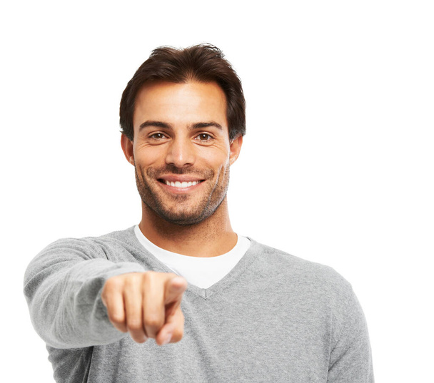 I want you. A handsome young man pointing at you against a white background. - Fotoğraf, Görsel