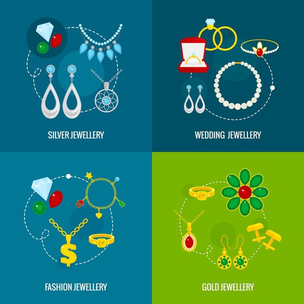Jewelry icon flat set - Vector, Image