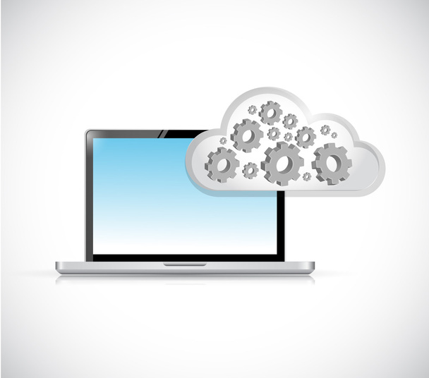 laptop and cloud computing gear illustration - Photo, image