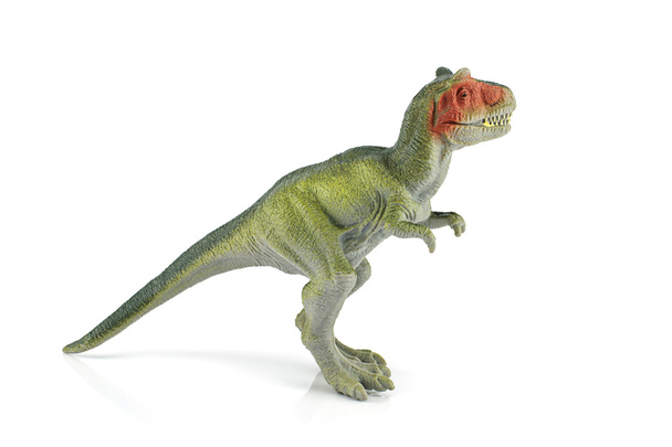 Tyrannosaurus rex dinossauro plástico figura brinquedo modelo no fundo branco
 - Foto, Imagem