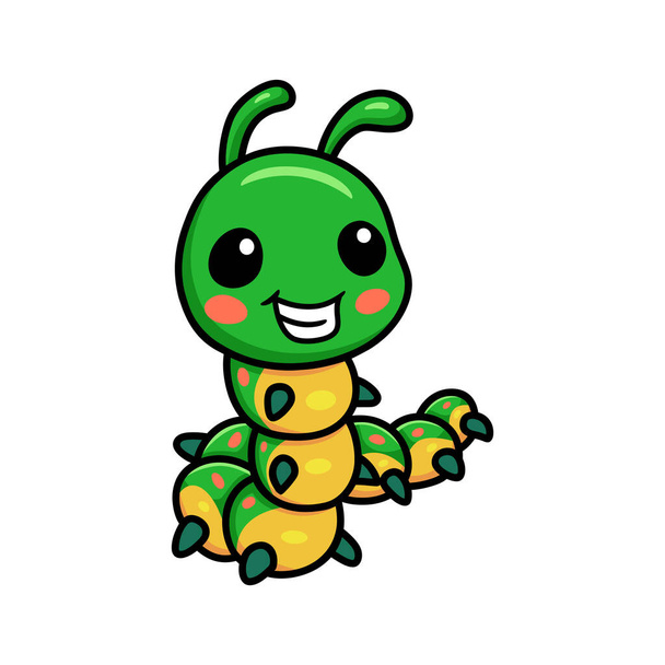 vetor Ilustração de bonito pequena lagarta personagem de desenho animado - Vetor, Imagem