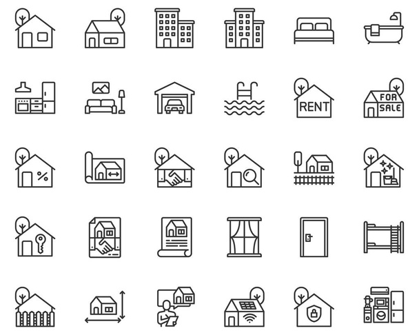 Real Estate Vector Line Icons, Home, House, Building - Vector, Image