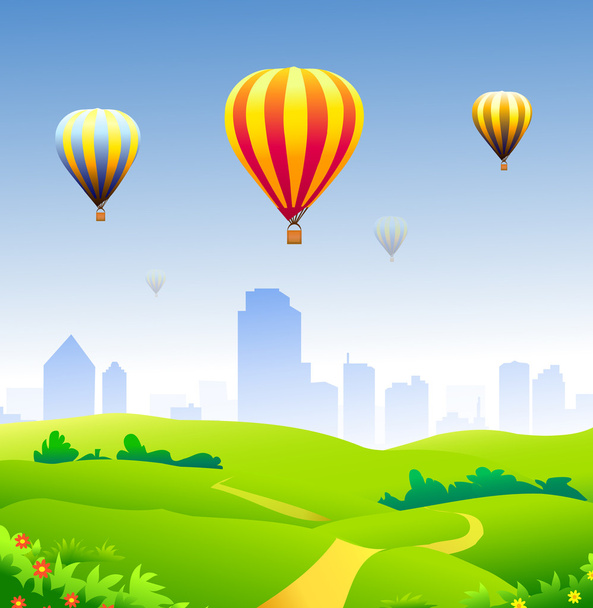 Hot Balloons on City land-Vector - Vector, Image
