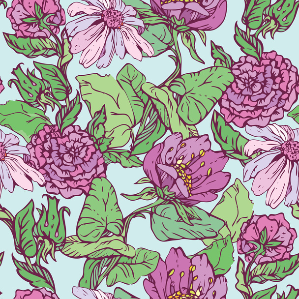 Kukka Saumaton Pattern käsin piirretty kukkia vaaleansininen bac
 - Vektori, kuva
