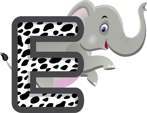 Animal alphabet E with Elephant cartoon - Vector, Image