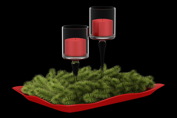 decorazione della tavola natalizia con candele isolate sul retro nerogr
 - Foto, immagini