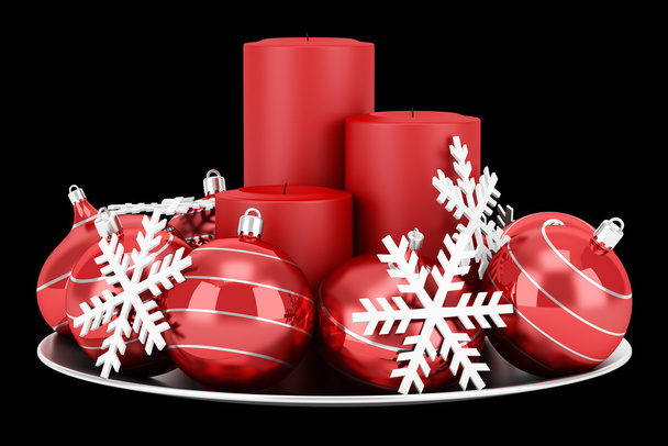 decorazione della tavola natalizia con candele isolate sul retro nerogr
 - Foto, immagini