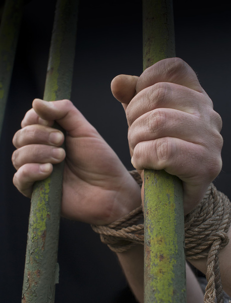 ruce za mřížemi svázané provazem - Fotografie, Obrázek