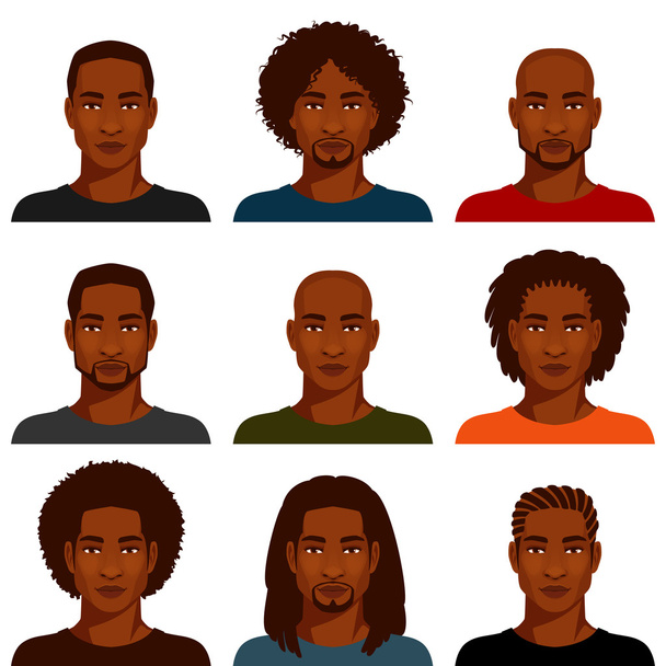 African American men with various hairstyle and beard - Vector, Image