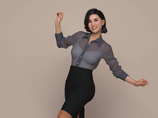 3D Render : Portrait of a smiling young beautiful woman in the studio background - Foto, Bild