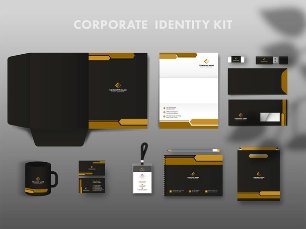 Presentation Corporate Identity Kit As Folder A4, Letterhead, Double-Side Envelope, Visiting, Id Card, Mug And Other Items On Gray Background. - Вектор, зображення