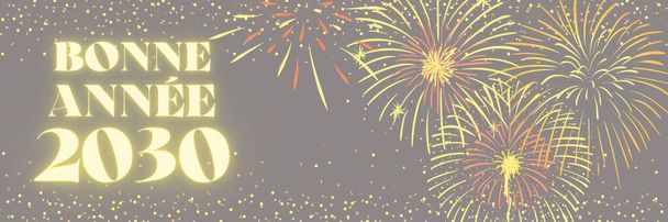 Feliz Ano Novo 2030 ilustração em francês langage com fogos de artifício - Foto, Imagem