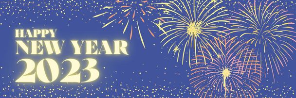 Feliz Año Nuevo 2023 brillante ilustración con fuegos artificiales - Foto, Imagen