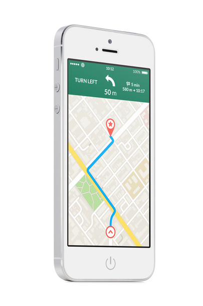 Blanco teléfono inteligente móvil moderno con aplicación de navegación GPS mapa en t
 - Foto, Imagen