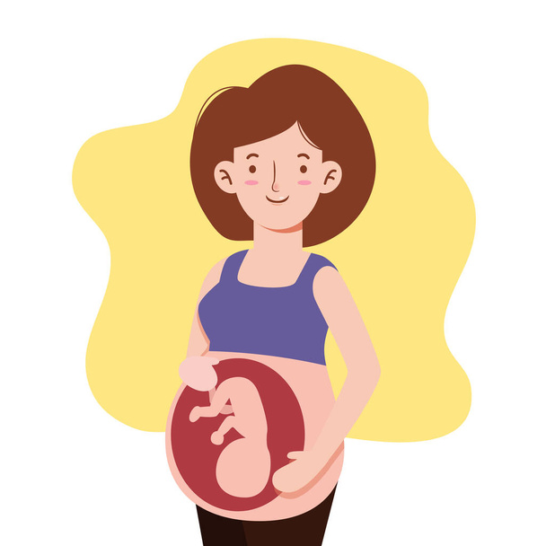 young woman happy pregnant in sportswear, Motherhood girl. expectant mother posing. People woman healthy lifestyle concept. flat style cartoon character design Vector illustration isolated background - Vektor, kép