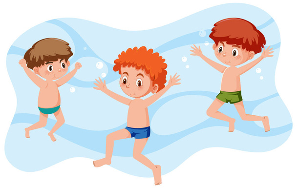 Trois garçons portant un pantalon de natation illustration - Vecteur, image