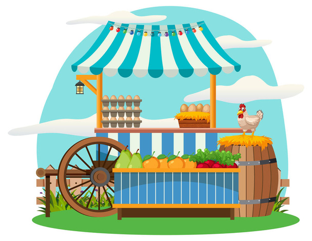 Concepto de mercado de pulgas con ilustración de tienda de frutas - Vector, imagen