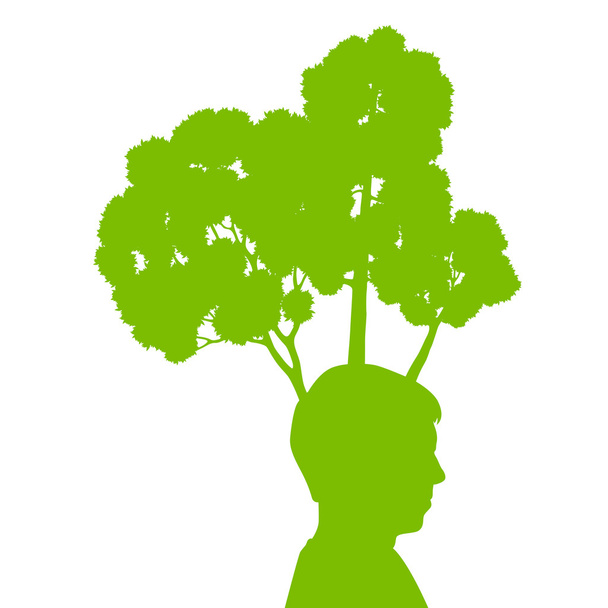 Man head with tree green ecology concept background - Vector, Image