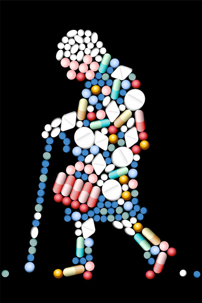 Tabletki tabletki starej kobiety - Wektor, obraz