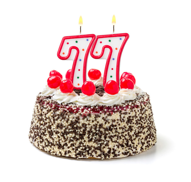 Birthday cake with a burning candle - Foto, Imagem