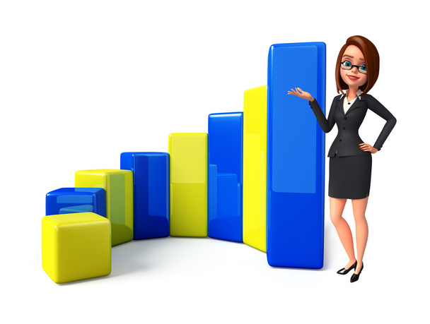 Young Business Woman with business graph - Fotoğraf, Görsel