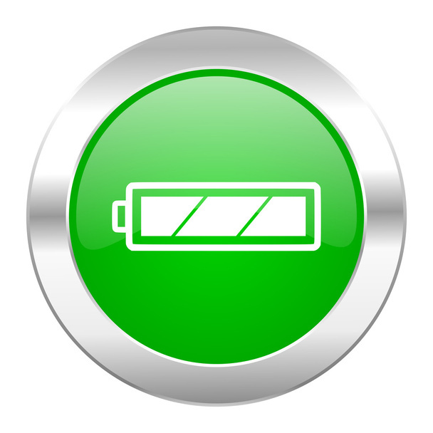 battery green circle chrome web icon isolated - Foto, immagini