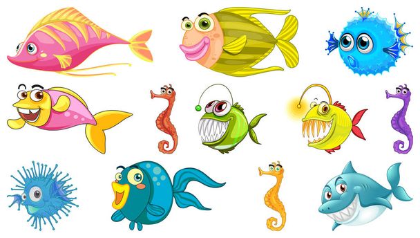 Θαλάσσια ζώα εικονογράφηση συλλογή κινουμένων σχεδίων - Διάνυσμα, εικόνα