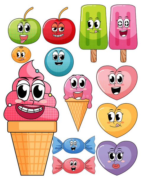 Una ilustración de varios dulces sobre fondo blanco - Vector, imagen
