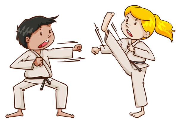 Дети, занимающиеся боевыми искусствами
 - Вектор,изображение