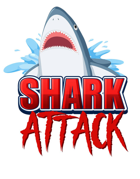 Shark attack logo de fuente con ilustración de tiburón agresivo de dibujos animados - Vector, imagen