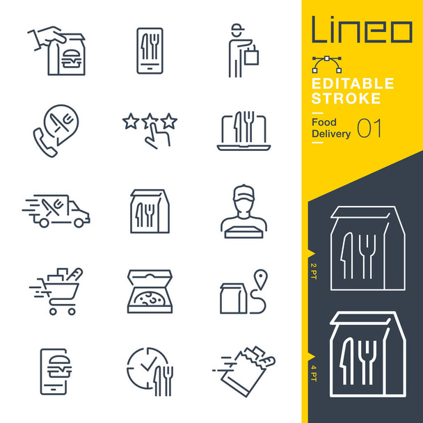 Редактируемый штрих Lineo - иконки линии доставки продуктов питания - Вектор,изображение