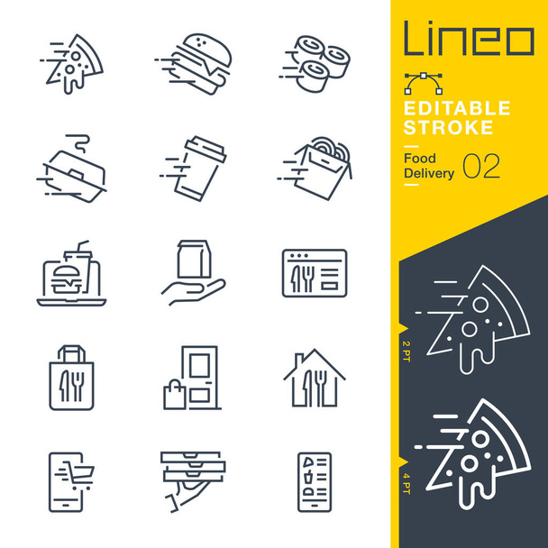 Lineo Editable Stroke - Élelmiszer szállítási vonal ikonok - Vektor, kép