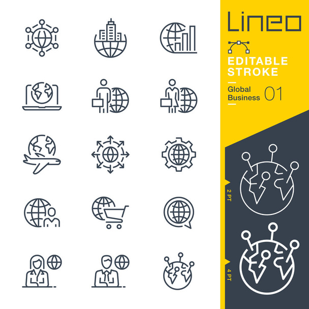 Lineo Editable Stroke - Global Business line ikonok - Vektor, kép